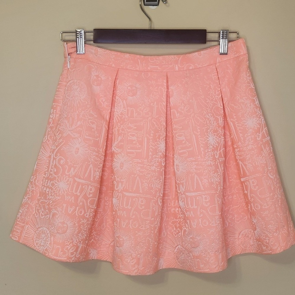 Lilly Pulitzer Coral Pink Tropical Jacquard Pleated Mini‎ Skirt Size 6 - Picture 3 of 7
